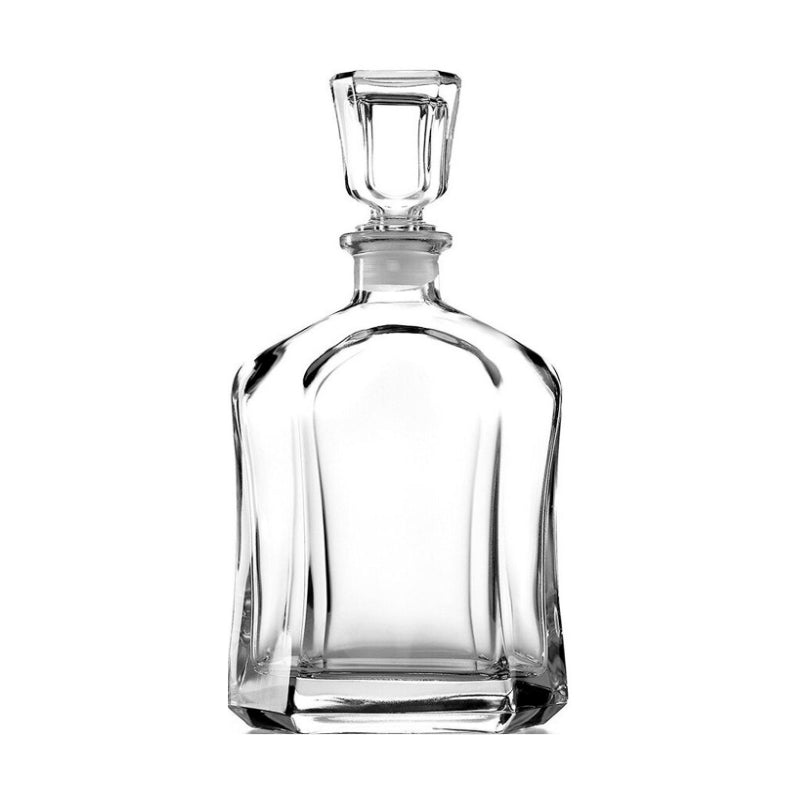 Clear glass decanter on a white background