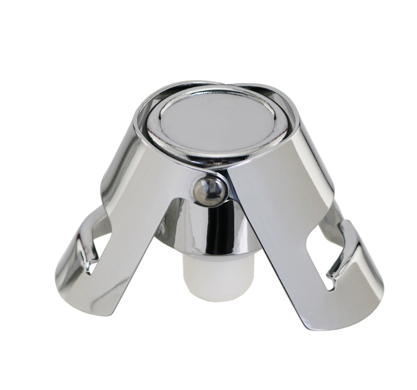 Chrome champagne stopper on a white background.