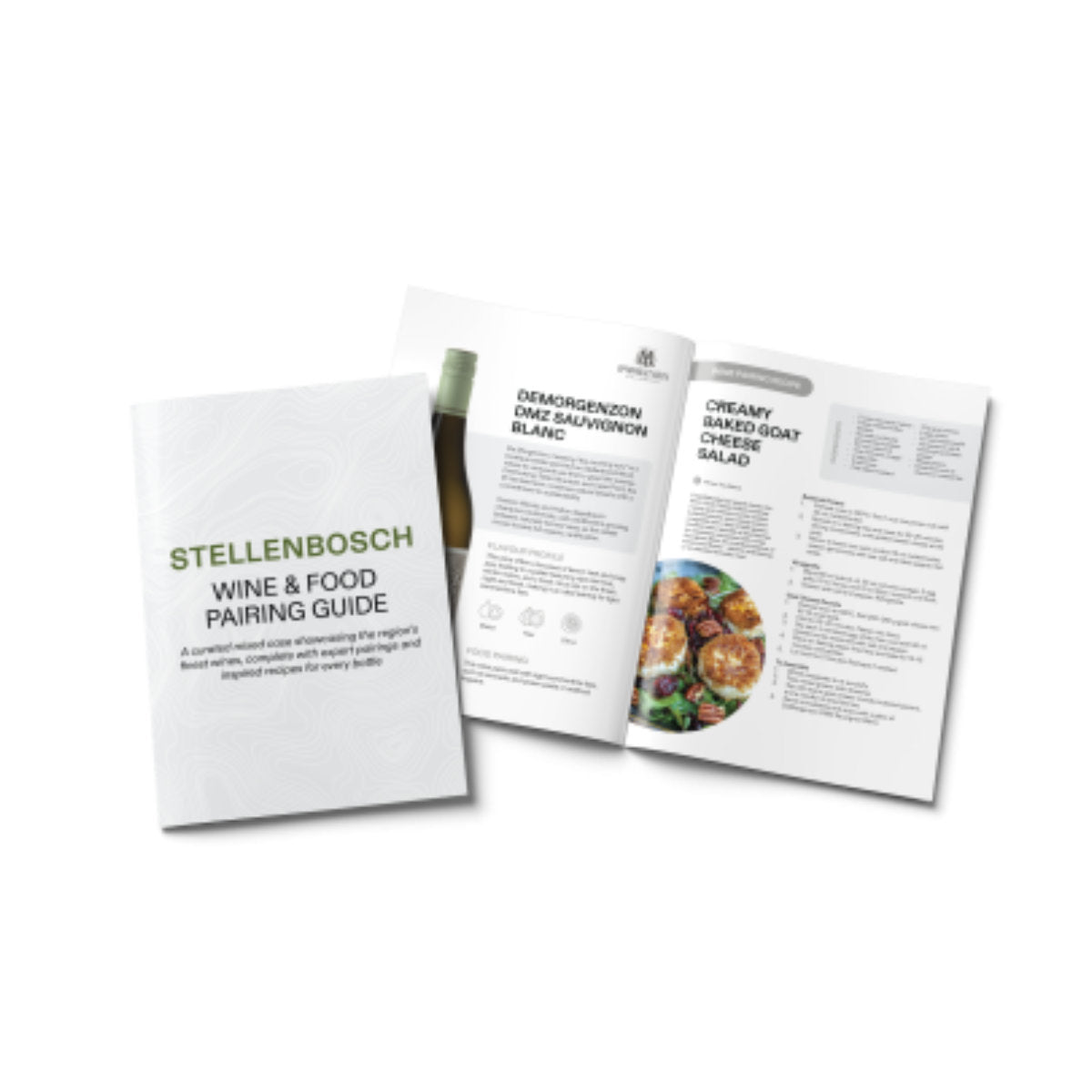 Stellenbosch wine and food pairing guide on a white background