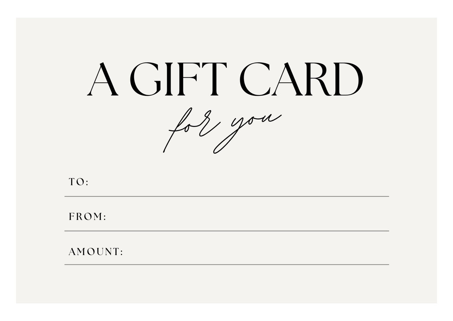 Blank gift card template with 'A Gift Card for You' text on a white background