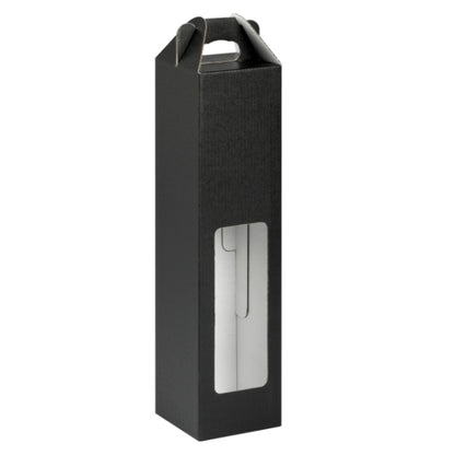 Black cardboard bottle box with a window on a white background