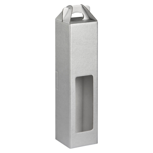 Silver wine bottle box with a window on a white background