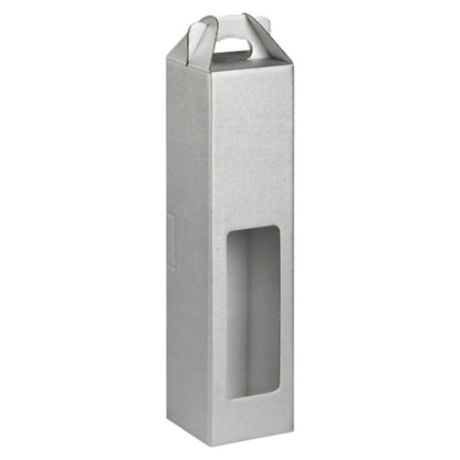 Silver wine bottle box with a window on a white background