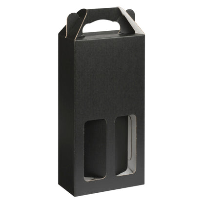 Black cardboard two bottle packaging with window on a white background