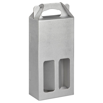 Silver cardboard wine bottle box with window on a white background