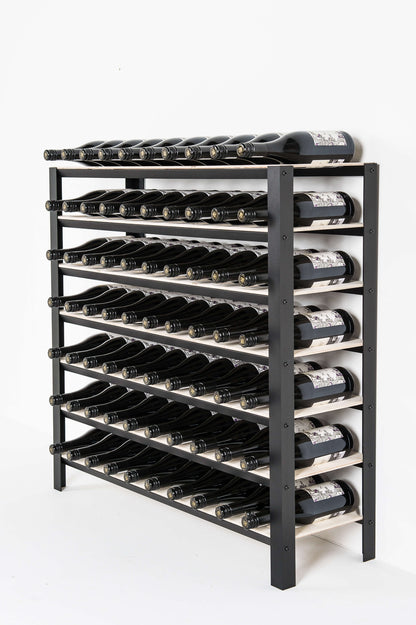 Classic 70 bottle wine rack with multiple bottles of wine on a white background
