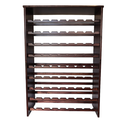 Wooden wine rack with multiple shelves on a white background