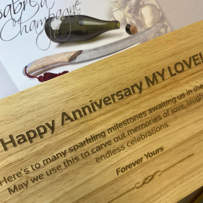 Example of a laser engraved box that the champagne sabre is packaged in.