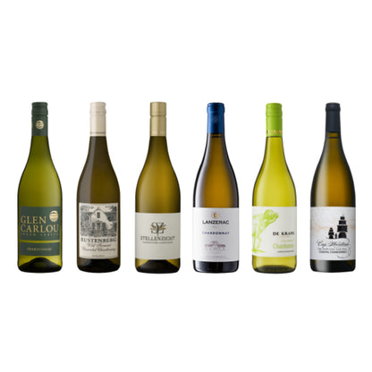 Six bottles of wine from different brands on a white background