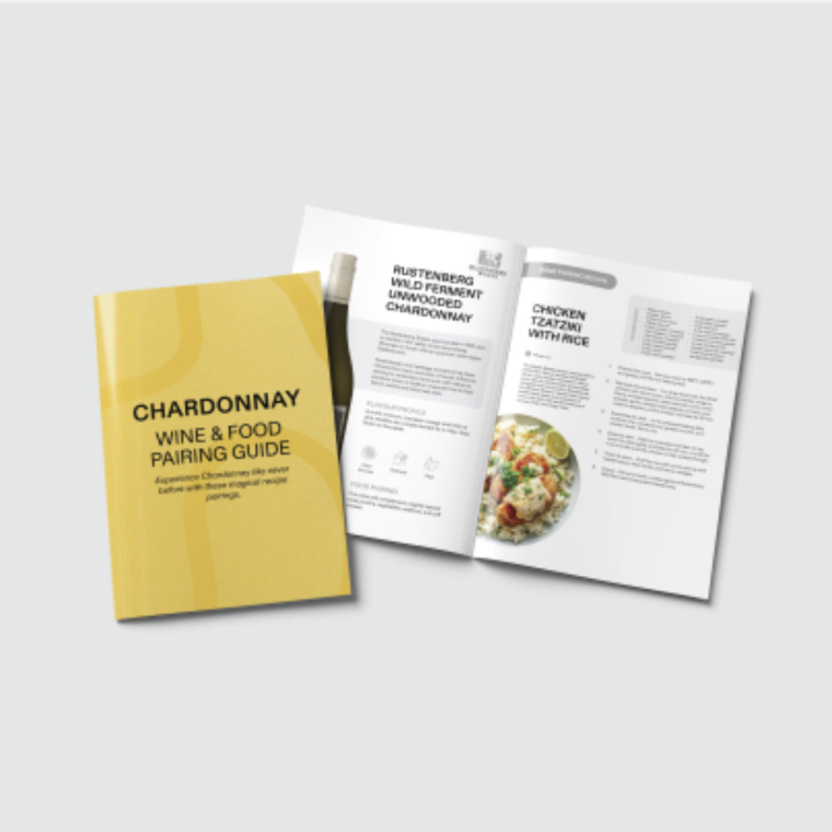 Wine and food pairing guide with a yellow cover on a light gray background