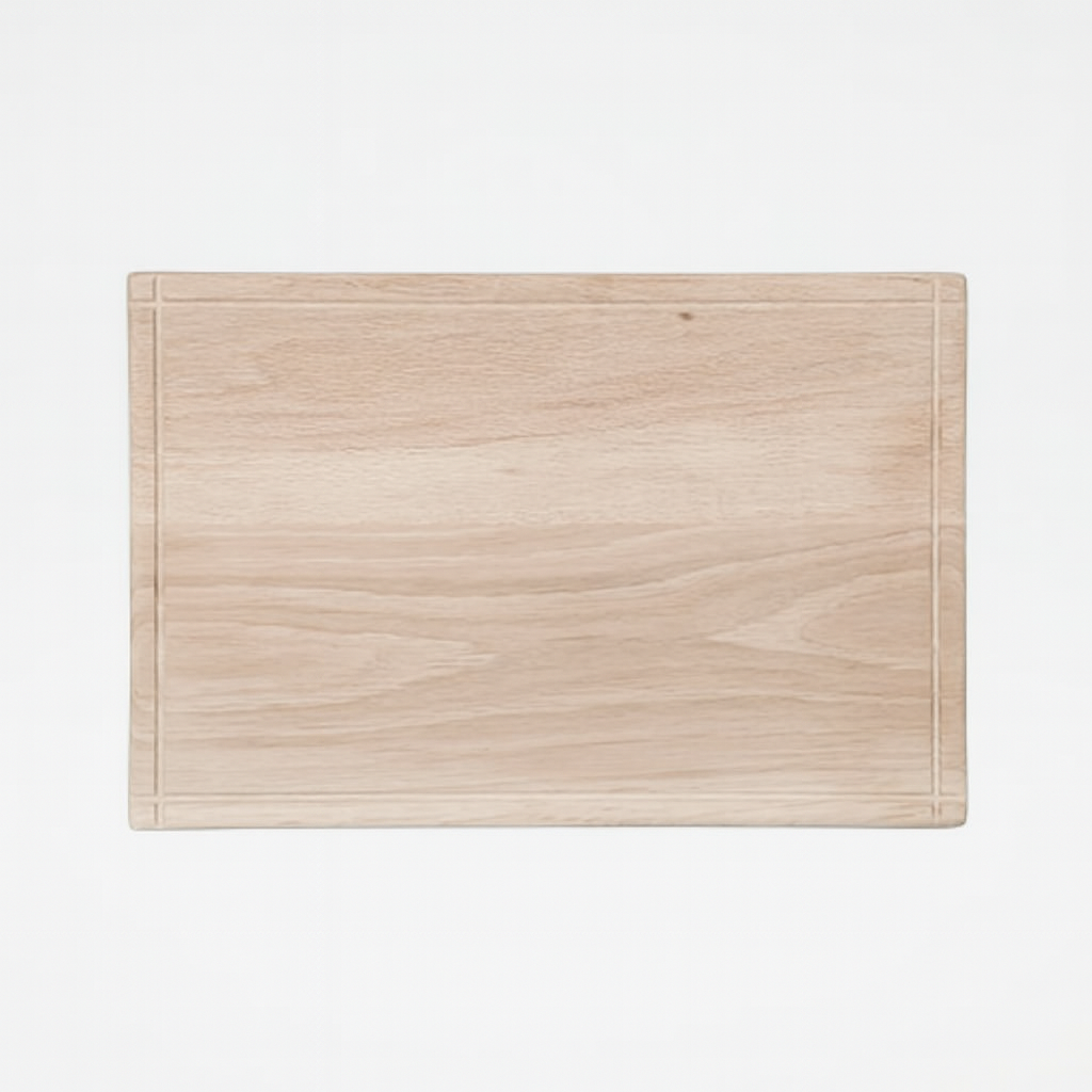 Oak wood cutting board on a white background