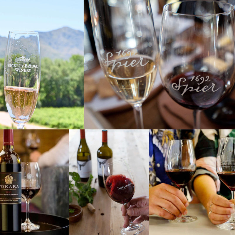 Collage of printed wine glass examples.