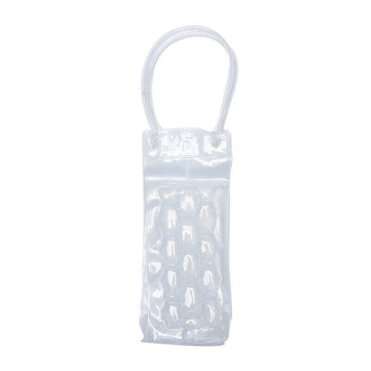 Clear plastic wine bag with a handle on a white background