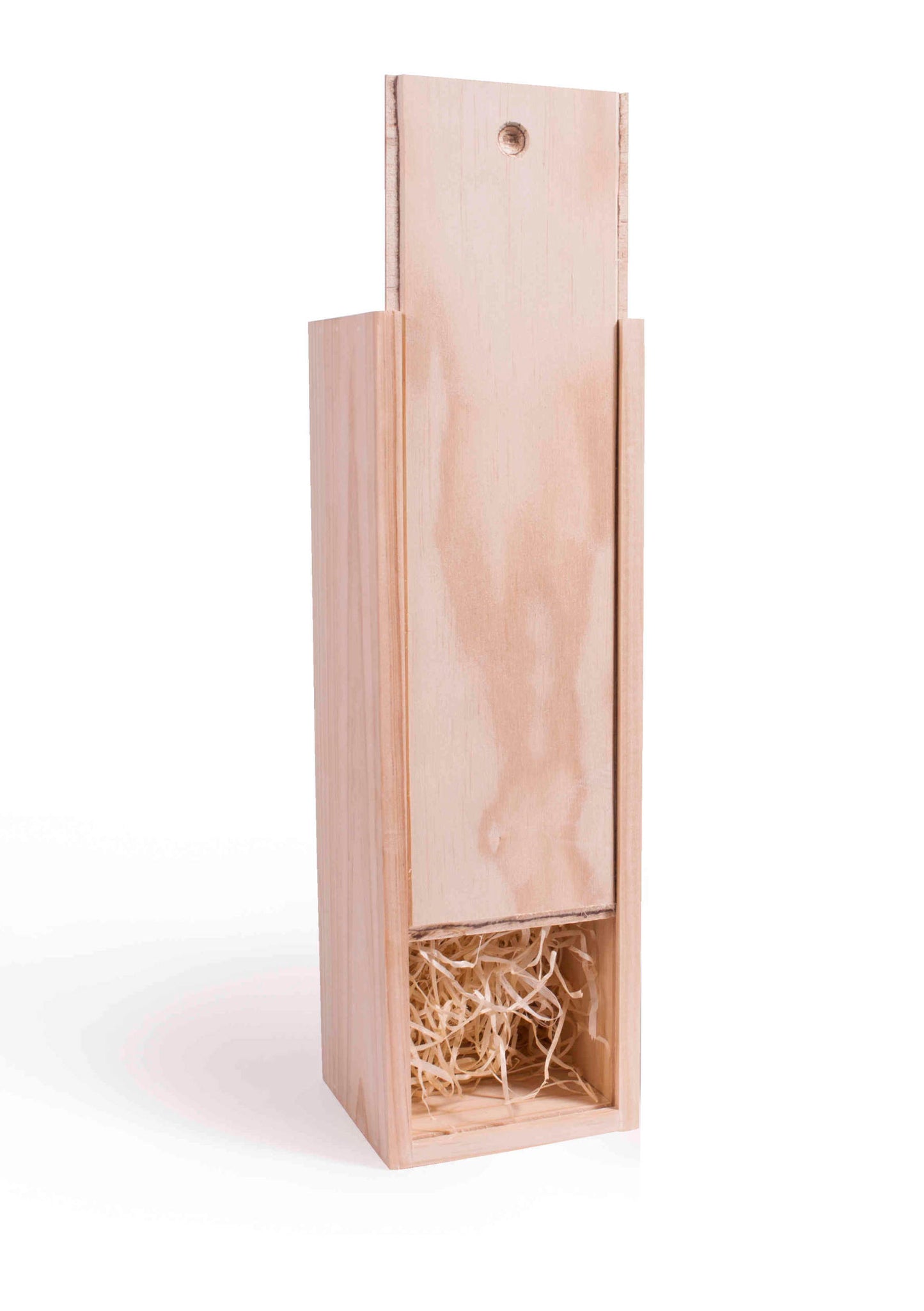 Magnum wooden wine box with a bottle inside on a white background