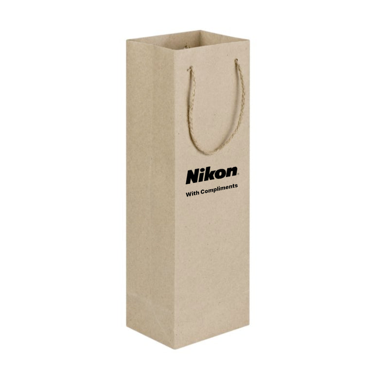 Beige gift bag with Nikon logo on a white background