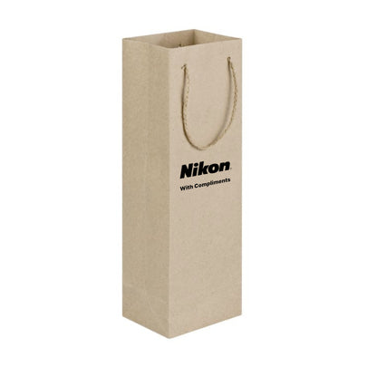 Beige gift bag with Nikon logo on a white background