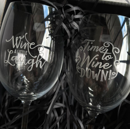 Engraved Wine Glasses - Set of 2