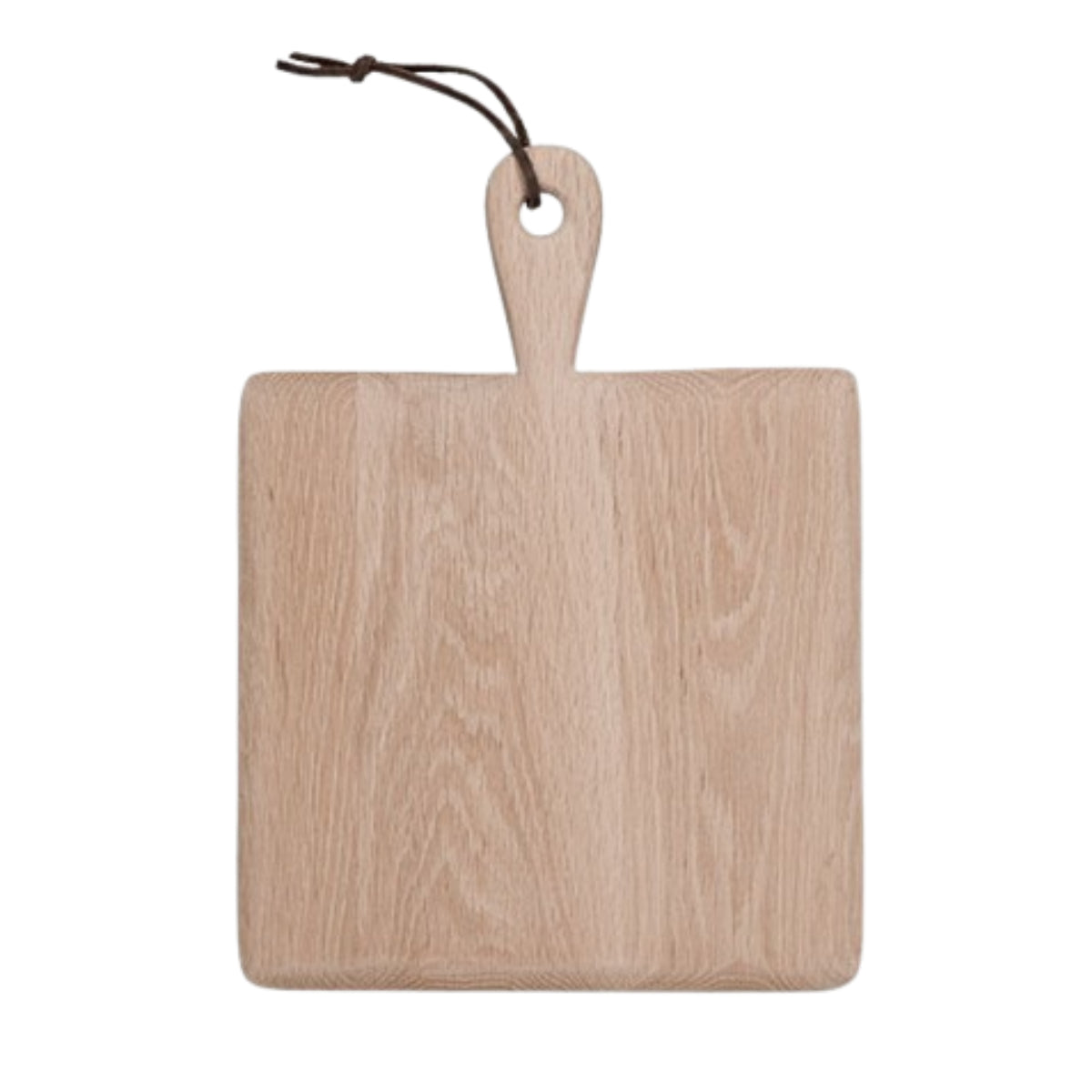 Wooden cutting board with a handle on a white background