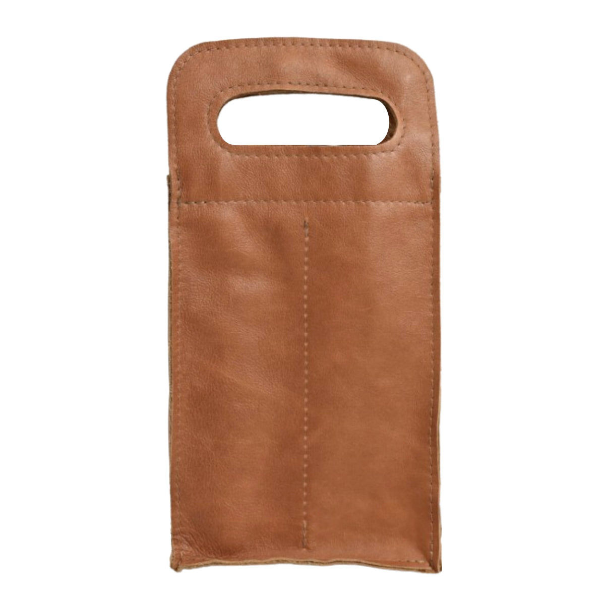 Two bottle leather wine bag on white background.
