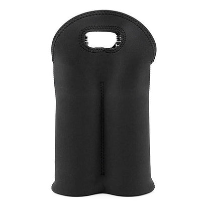 Black neoprene wine tote bag on a white background