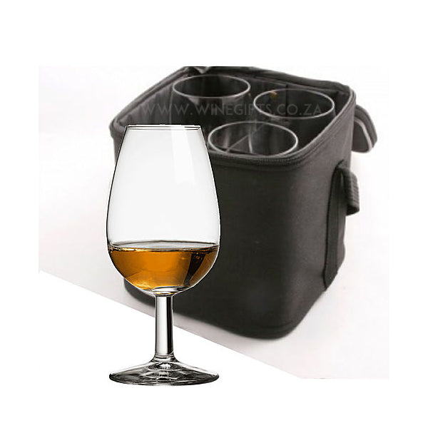 Set of four wine tasting glasses in a carry bag