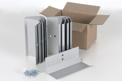 Set of 10 silver wine cradles with brown packaging box.